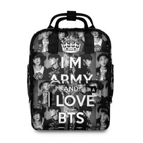 Женский рюкзак 3D с принтом I am army and I lover BTS , 100% полиэстер | лямки с регулируемой длиной, сверху ручки, чтобы рюкзак нести как сумку. Основное отделение закрывается на молнию, как и внешний карман. Внутри два дополнительных кармана, один из которых закрывается на молнию. По бокам два дополнительных кармашка, куда поместится маленькая бутылочка
 | bangtan boys | beyond the scene | boyband | boys | bts | chin | chonguk | collage | crown | edm | flowers | hip hop | jimin | jj hope | k pop | photo | r  b | rm | south korean | suga | wee | бойбенд | ви | джей хоуп | коллаж | корона | мальчики | с