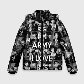 Зимняя куртка для мальчиков 3D с принтом I am army and I lover BTS , ткань верха — 100% полиэстер; подклад — 100% полиэстер, утеплитель — 100% полиэстер | длина ниже бедра, удлиненная спинка, воротник стойка и отстегивающийся капюшон. Есть боковые карманы с листочкой на кнопках, утяжки по низу изделия и внутренний карман на молнии. 

Предусмотрены светоотражающий принт на спинке, радужный светоотражающий элемент на пуллере молнии и на резинке для утяжки | bangtan boys | beyond the scene | boyband | boys | bts | chin | chonguk | collage | crown | edm | flowers | hip hop | jimin | jj hope | k pop | photo | r  b | rm | south korean | suga | wee | бойбенд | ви | джей хоуп | коллаж | корона | мальчики | с