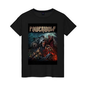 Женская футболка хлопок с принтом Powerwolf , 100% хлопок | прямой крой, круглый вырез горловины, длина до линии бедер, слегка спущенное плечо | 