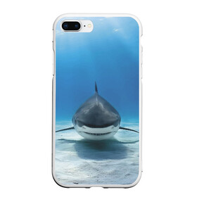 Чехол для iPhone 7Plus/8 Plus матовый с принтом Анфас , Силикон | Область печати: задняя сторона чехла, без боковых панелей | bottom | fin | full face | jaw | ocean | sand | shark | water | акула | анфас | вода | дно | океан | песок | плавник