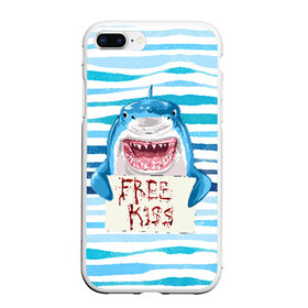 Чехол для iPhone 7Plus/8 Plus матовый с принтом Free Kiss , Силикон | Область печати: задняя сторона чехла, без боковых панелей | free kiss | акула | бесплатные поцелуи | вода | кровь | море | объявление | острые зубы | поцелуй | рыба | табличка | хищник