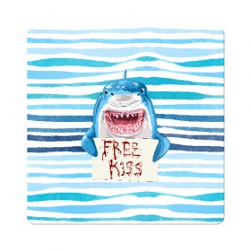 Магнит виниловый Квадрат с принтом Free Kiss , полимерный материал с магнитным слоем | размер 9*9 см, закругленные углы | free kiss | акула | бесплатные поцелуи | вода | кровь | море | объявление | острые зубы | поцелуй | рыба | табличка | хищник