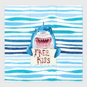 Магнитный плакат 3Х3 с принтом Free Kiss , Полимерный материал с магнитным слоем | 9 деталей размером 9*9 см | free kiss | акула | бесплатные поцелуи | вода | кровь | море | объявление | острые зубы | поцелуй | рыба | табличка | хищник