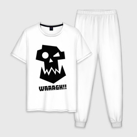 Мужская пижама хлопок с принтом WAAAGH!! , 100% хлопок | брюки и футболка прямого кроя, без карманов, на брюках мягкая резинка на поясе и по низу штанин
 | 40000 | 40k | game | ork | orks | waaagh | warhammer | warhammer 40k | wh40k | игра | орки