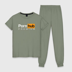 Женская пижама хлопок с принтом PornHub Premium , 100% хлопок | брюки и футболка прямого кроя, без карманов, на брюках мягкая резинка на поясе и по низу штанин | 