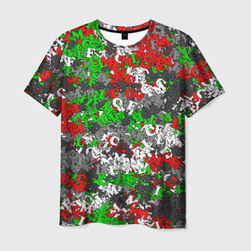 Мужская футболка 3D с принтом Камуфляж с буквами FCLM , 100% полиэфир | прямой крой, круглый вырез горловины, длина до линии бедер | Тематика изображения на принте: зеленый | клуб | красно зеленый | красный | локо | локомотив | москва | паттерн