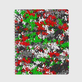 Тетрадь с принтом Камуфляж с буквами FCLM , 100% бумага | 48 листов, плотность листов — 60 г/м2, плотность картонной обложки — 250 г/м2. Листы скреплены сбоку удобной пружинной спиралью. Уголки страниц и обложки скругленные. Цвет линий — светло-серый
 | Тематика изображения на принте: зеленый | клуб | красно зеленый | красный | локо | локомотив | москва | паттерн