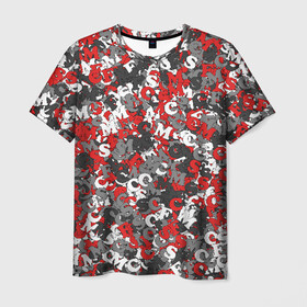 Мужская футболка 3D с принтом Камуфляж с буквами F.C.S.M	 , 100% полиэфир | прямой крой, круглый вырез горловины, длина до линии бедер | fcsm | белый. | камуфляж | красный | милитари | москва | мясо | паттерн | спартак