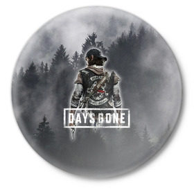 Значок с принтом Days Gone ,  металл | круглая форма, металлическая застежка в виде булавки | days gone | лес | лого | персонаж