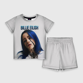 Детский костюм с шортами 3D с принтом BILLIE EILISH ,  |  | Тематика изображения на принте: ayelish | bad guy | bellyache | bilie eilish | bilie elish | billie | billie eilish | eilish | electronic | elish | music | били айлиш | билли айлиш | эйлиш | элиш