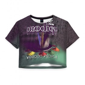 Женская футболка Cropp-top с принтом The Prodigy , 100% полиэстер | круглая горловина, длина футболки до линии талии, рукава с отворотами | prodigy | voodoo people | продиджи