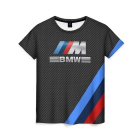 Женская футболка 3D с принтом BMW КАРБОН , 100% полиэфир ( синтетическое хлопкоподобное полотно) | прямой крой, круглый вырез горловины, длина до линии бедер | bmw | абстракция | авто | автомобиль | лого | логотип | машина | скорость