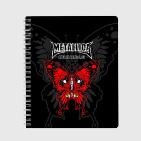 Тетрадь с принтом Metallica , 100% бумага | 48 листов, плотность листов — 60 г/м2, плотность картонной обложки — 250 г/м2. Листы скреплены сбоку удобной пружинной спиралью. Уголки страниц и обложки скругленные. Цвет линий — светло-серый
 | american | butterfly | devil | fangs | james hetfield | kirk hammett | metal band | metallica | music | mystic | red | rock | skull | vampire | американская | бабочка | вампир | джеймс хетфилд | дьявол | кирк хэмметт | клыки | красная | ларс ульрих | мета