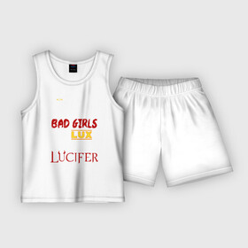 Детская пижама с шортами хлопок с принтом Lucifan ,  |  | Тематика изображения на принте: bad | good | heaven | lucifer | люцифер | надпись | фраза