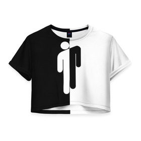 Женская футболка Cropp-top с принтом BILLIE EILISH , 100% полиэстер | круглая горловина, длина футболки до линии талии, рукава с отворотами | be | billie | billie eilish | билли | билли айлиш