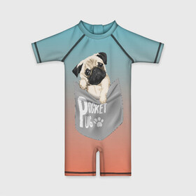 Детский купальный костюм 3D с принтом Карманный мопс , Полиэстер 85%, Спандекс 15% | застежка на молнии на спине | pug | карман | карманный мопс | малыш | милый | мопс | пес | песик | собака | собачка
