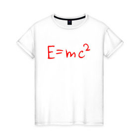 Женская футболка хлопок с принтом E=mc2 , 100% хлопок | прямой крой, круглый вырез горловины, длина до линии бедер, слегка спущенное плечо | emc 2 | emc2 | знаменитые формулы | физика | формулы | эйнштейн