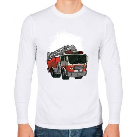 Мужской лонгслив хлопок с принтом Пожарная Машина , 100% хлопок |  | огонь | пожар | пожарная | пожарная охрана | пожарник | пожарный