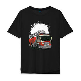 Мужская футболка хлопок Oversize с принтом Пожарная Машина , 100% хлопок | свободный крой, круглый ворот, “спинка” длиннее передней части | Тематика изображения на принте: огонь | пожар | пожарная | пожарная охрана | пожарник | пожарный