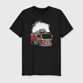 Мужская футболка премиум с принтом Пожарная Машина , 92% хлопок, 8% лайкра | приталенный силуэт, круглый вырез ворота, длина до линии бедра, короткий рукав | огонь | пожар | пожарная | пожарная охрана | пожарник | пожарный