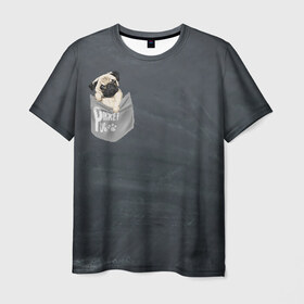 Мужская футболка 3D с принтом Карманный мопс , 100% полиэфир | прямой крой, круглый вырез горловины, длина до линии бедер | pug | карман | карманный мопс | малыш | милый | мопс | пес | песик | собака | собачка
