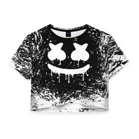 Женская футболка Cropp-top с принтом MARSHMELLO MELT , 100% полиэстер | круглая горловина, длина футболки до линии талии, рукава с отворотами | america | dj | marshmello | usa | америка | брызги | краски | маршмелло