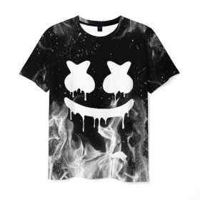 Мужская футболка 3D с принтом MARSHMELLO MELT , 100% полиэфир | прямой крой, круглый вырез горловины, длина до линии бедер | Тематика изображения на принте: america | dj | fire | flame | marshmello | usa | америка | маршмелло | огонь | пламя