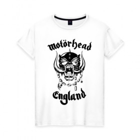 Женская футболка хлопок с принтом MOTORHEAD , 100% хлопок | прямой крой, круглый вырез горловины, длина до линии бедер, слегка спущенное плечо | england | motorhead | моторхед