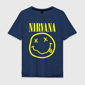 Мужская футболка хлопок Oversize с принтом NIRVANA , 100% хлопок | свободный крой, круглый ворот, “спинка” длиннее передней части | Тематика изображения на принте: nirvana | smile | курт кобейн | нирвана | смайл