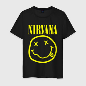Мужская футболка хлопок с принтом NIRVANA , 100% хлопок | прямой крой, круглый вырез горловины, длина до линии бедер, слегка спущенное плечо. | nirvana | smile | курт кобейн | нирвана | смайл