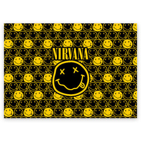 Поздравительная открытка с принтом NIRVANA , 100% бумага | плотность бумаги 280 г/м2, матовая, на обратной стороне линовка и место для марки
 | nirvana | smile | курт кобейн | нирвана | смайл