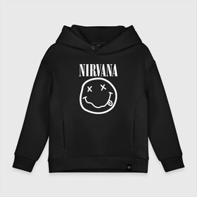 Детское худи Oversize хлопок с принтом NIRVANA , френч-терри — 70% хлопок, 30% полиэстер. Мягкий теплый начес внутри —100% хлопок | боковые карманы, эластичные манжеты и нижняя кромка, капюшон на магнитной кнопке | Тематика изображения на принте: nirvana | smile | курт кобейн | нирвана | смайл