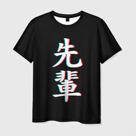 Мужская футболка 3D с принтом SENPAI GLITCH , 100% полиэфир | прямой крой, круглый вырез горловины, длина до линии бедер | ahegao | glitch | kawai | kowai | oppai | otaku | senpai | sugoi | waifu | yandere | ахегао | глитч | иероглифы | ковай | отаку | сенпай | яндере