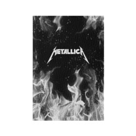 Обложка для паспорта матовая кожа с принтом METALLICA (НА СПИНЕ) , натуральная матовая кожа | размер 19,3 х 13,7 см; прозрачные пластиковые крепления | Тематика изображения на принте: fire | flame | metallica | металлика | огонь | пламя