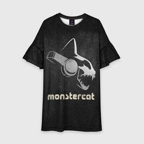 Детское платье 3D с принтом Monstercat , 100% полиэстер | прямой силуэт, чуть расширенный к низу. Круглая горловина, на рукавах — воланы | monstercat | клуб | клубная музыка | кот | котенок | кошка | лейбл | монстар | монстар кет | монстер | музыка | танцевальная музыка | электронная | электронная музыка