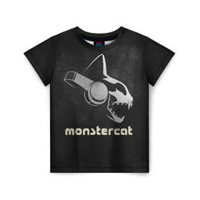 Детская футболка 3D с принтом Monstercat , 100% гипоаллергенный полиэфир | прямой крой, круглый вырез горловины, длина до линии бедер, чуть спущенное плечо, ткань немного тянется | monstercat | клуб | клубная музыка | кот | котенок | кошка | лейбл | монстар | монстар кет | монстер | музыка | танцевальная музыка | электронная | электронная музыка