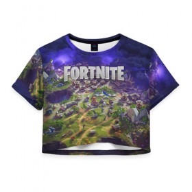 Женская футболка Cropp-top с принтом Fortnite , 100% полиэстер | круглая горловина, длина футболки до линии талии, рукава с отворотами | battle | fortnite | royale | save | the | битва | королевская | стратегия | фортнайт