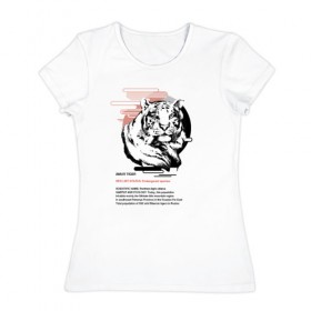 Женская футболка хлопок с принтом Amur tiger , 100% хлопок | прямой крой, круглый вырез горловины, длина до линии бедер, слегка спущенное плечо | animals | red book | red list | животные | животные из красной книги | красная книга | редкие животные