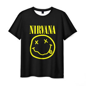 Мужская футболка 3D с принтом NIRVANA , 100% полиэфир | прямой крой, круглый вырез горловины, длина до линии бедер | Тематика изображения на принте: nirvana | smile | курт кобейн | нирвана | смайл