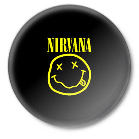 Значок с принтом NIRVANA ,  металл | круглая форма, металлическая застежка в виде булавки | nirvana | smile | курт кобейн | нирвана | смайл