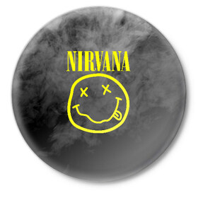 Значок с принтом NIRVANA ,  металл | круглая форма, металлическая застежка в виде булавки | nirvana | smile | курт кобейн | нирвана | смайл