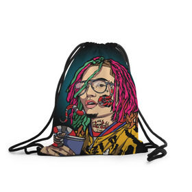 Рюкзак-мешок 3D с принтом Lil Pump , 100% полиэстер | плотность ткани — 200 г/м2, размер — 35 х 45 см; лямки — толстые шнурки, застежка на шнуровке, без карманов и подкладки | Тематика изображения на принте: esskeetit | gazzy garcia | gucci gang | lil pump | lilpump | газзи гарсия | лил памп | рэп | рэпер | эшкере