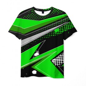 Мужская футболка 3D с принтом Зеленая краска , 100% полиэфир | прямой крой, круглый вырез горловины, длина до линии бедер | абстракция | зеленая | клякса | краска | линии | минимализм | полосы | пятна | точки | яркая
