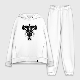 Женский костюм хлопок Oversize с принтом Орден черного быка монохром ,  |  | asta | black bull | black clover | bull | clover | аста | бык | клевер | чёрный бык | чёрный клевер