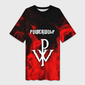 Платье-футболка 3D с принтом POWERWOLF ,  |  | powerwolf | wolf | метал | пауэр метал. | повервольф | поверфульф | рок | хэви металб