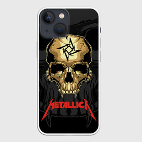 Чехол для iPhone 13 mini с принтом Metallica ,  |  | Тематика изображения на принте: american | james hetfield | kirk hammett | l | metal band | metallic | metallica | music | robot | rock | scales | sitting | skeleton | skull | throne | американская | джеймс хетфилд | кирк хэмметт | ларс ульрих | логотип | метал группа | металл