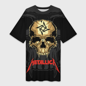 Платье-футболка 3D с принтом Metallica ,  |  | american | james hetfield | kirk hammett | l | metal band | metallic | metallica | music | robot | rock | scales | sitting | skeleton | skull | throne | американская | джеймс хетфилд | кирк хэмметт | ларс ульрих | логотип | метал группа | металл