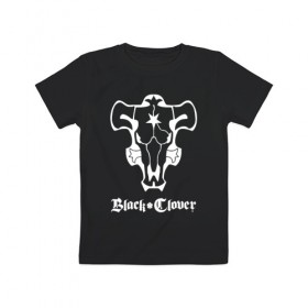 Детская футболка хлопок с принтом ЧЁРНЫЙ КЛЕВЕР (настраиваемый) , 100% хлопок | круглый вырез горловины, полуприлегающий силуэт, длина до линии бедер | asta | black bull | black clover | bull | clover | аста | бык | клевер | чёрный бык | чёрный клевер