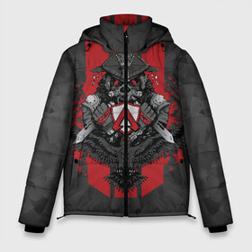 Мужская зимняя куртка 3D с принтом Apex Legends (Bloodhound) , верх — 100% полиэстер; подкладка — 100% полиэстер; утеплитель — 100% полиэстер | длина ниже бедра, свободный силуэт Оверсайз. Есть воротник-стойка, отстегивающийся капюшон и ветрозащитная планка. 

Боковые карманы с листочкой на кнопках и внутренний карман на молнии. | Тематика изображения на принте: apex | apex legends | bloodhound | ворон | игра | лого | ножи | персонаж | полосы