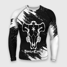 Мужской рашгард 3D с принтом Черный Бык на бело черном фоне ,  |  | asta | black bull | black clover | bull | clover | аста | бык | клевер | чёрный бык | чёрный клевер